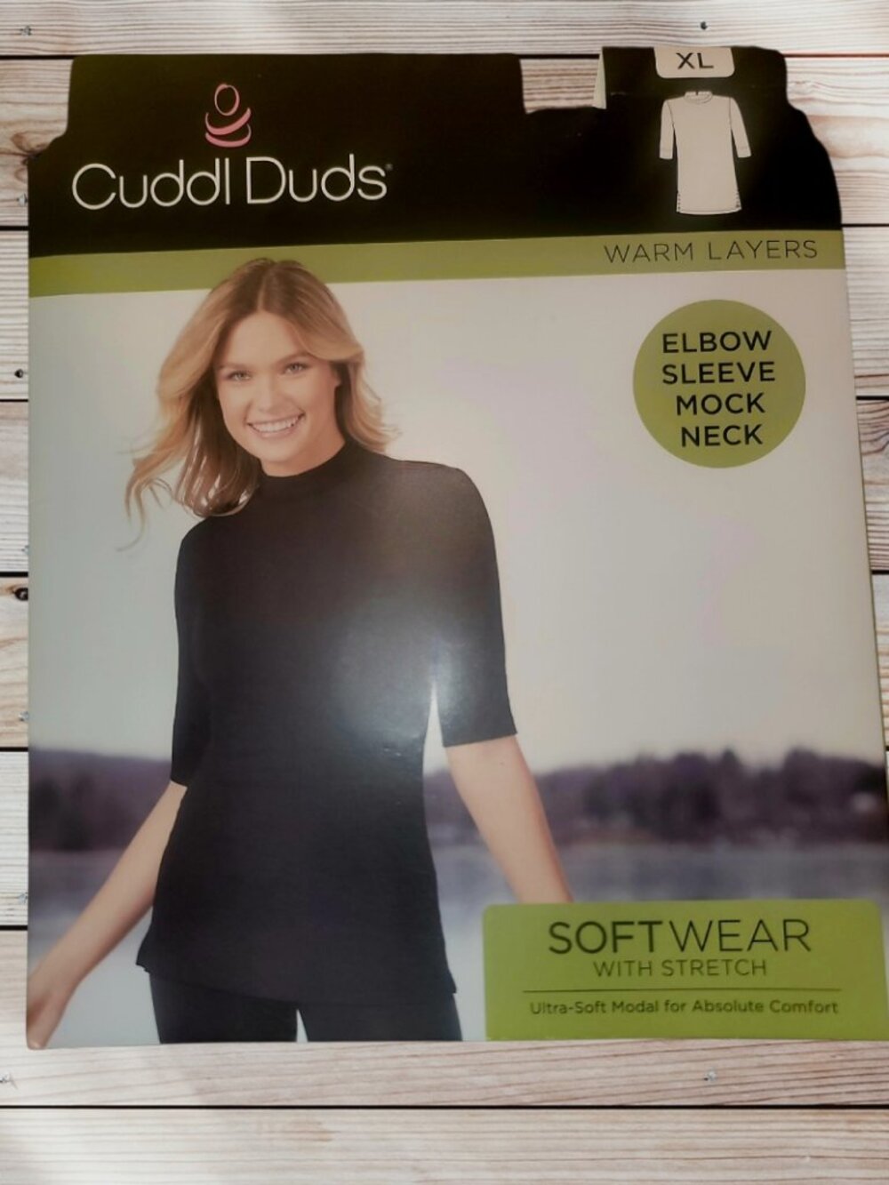 NEW - CUDDL DUDS - XL - Black - Softwear with Stretch Mock Neck Elbow Sleeve Top